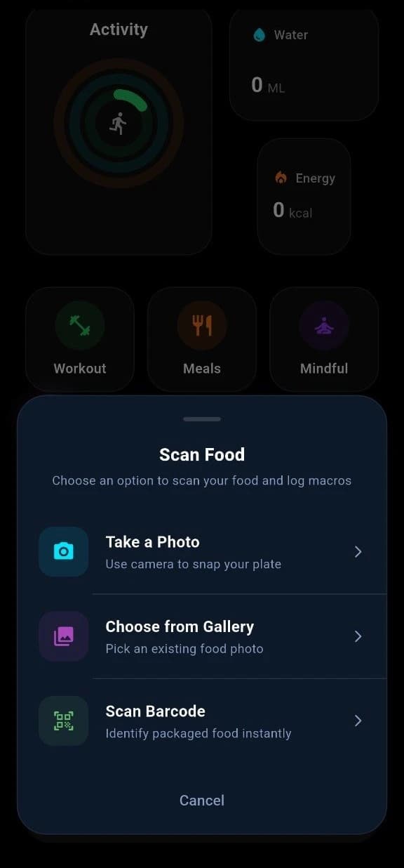AI food camera scanner tracking calories and macronutrients instantly