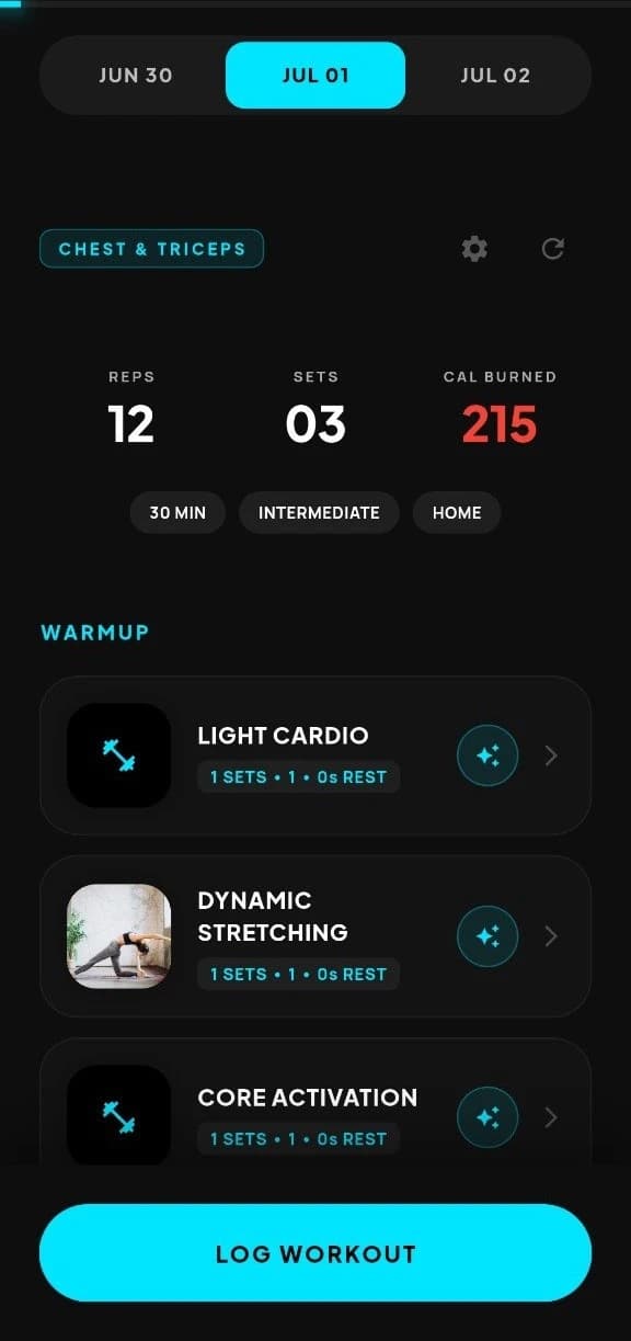 Personal AI trainer screen showcasing a fully customized workout schedule